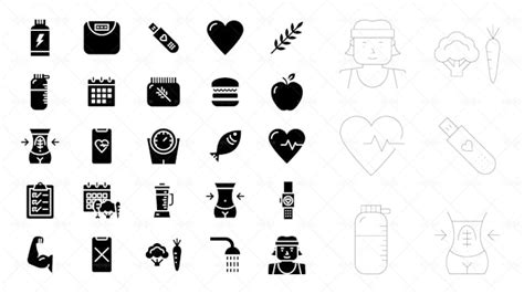 25 Health And Fitness Icons - Graphics | Motion Array