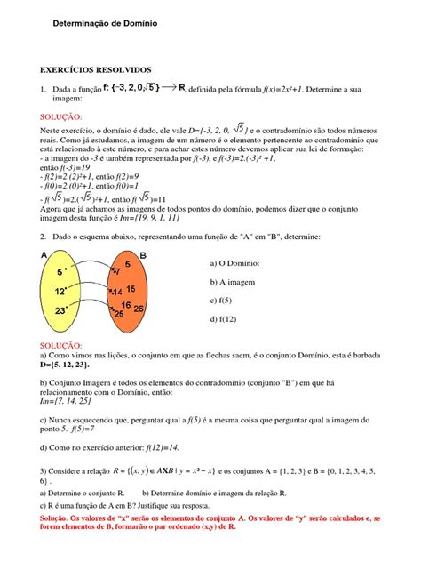 Lista De Exercícios Sobre Domínio Contradomínio E Imagem Pdf - Exercícios sobre Domínio e Imagem de Funções | PDF | Função (Matemática ...