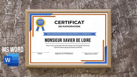 Comment Cr Er Un Certificat De Participation En Ms Word Youtube