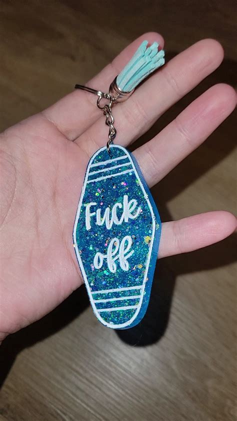 Custom Fuck Off Epoxy Glitter Keychain Fuck Off Hotel Keychain Birthday Gift For Friend