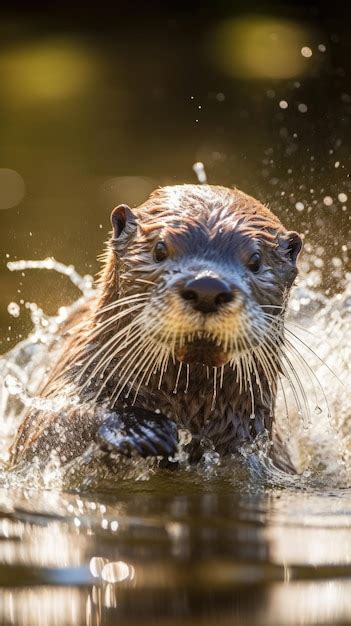 Premium Photo A Curious And Playful Otter Splashes Through The Water