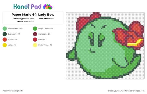 Paper Mario 64: Lady Bow Fuse Bead Pattern - Kandi Pad | Kandi Patterns ...