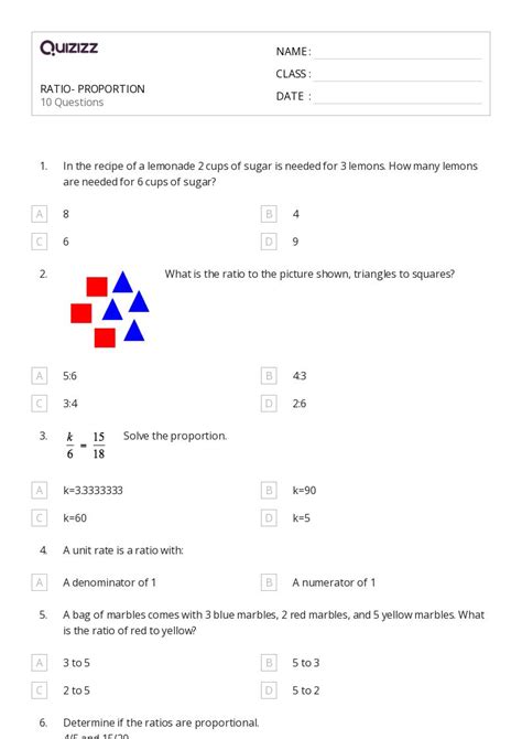 Lembar Kerja Rasio Dan Tarif Untuk Kelas Di Quizizz Gratis
