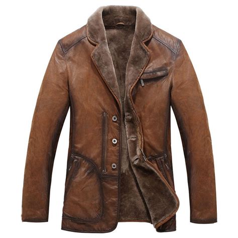 Designer Warm Men's Brown Fur Lined Long Leather Coat | CWMALLS