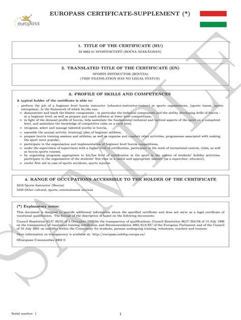 Fillable Online Europass Certificate Supplement Fax Email Print