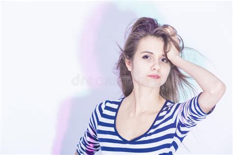 Portrait Of Gentle And Sensual Caucasian Brunette Woman Stock Image Image Of Fashion