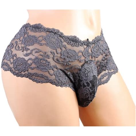 Sissy Pouch Panties Men S Silky Lace Bikini Briefs Girly Underwear Sexy For Men Ls Grey