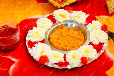 Premium Photo Traditional Wedding Ceremony In Hinduism Turmeric In Plate For Haldi Ceremony