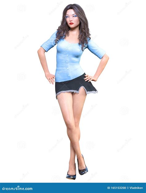 Long Haired Brunette Secretary Stock Illustration Illustration Of Render Chair 165153208