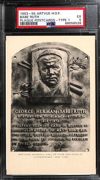 Lot Detail Artvue HOF Babe Ruth Plaque Postcard Type Graded PSA Pop Only