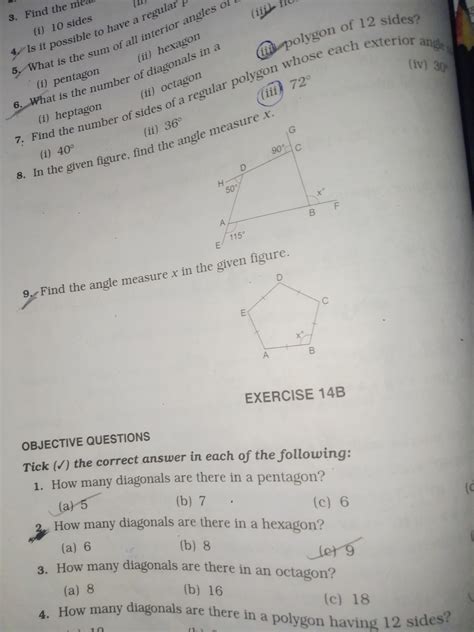 Questions: How many diagonals are there in a pentagon? How many diagonal..