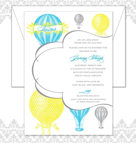 Twins Hot Air Balloon Shower Invitation Etsy