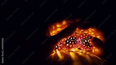 Magic Hot Light From Lanterns Falls On The Woman Eyes The Naked Adult Sexy Caucasian Girl Lies