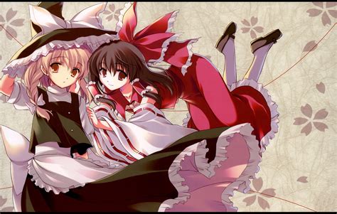 Black Hair Blonde Hair Hakurei Reimu Hat Japanese Clothes Kirisame Marisa Long Hair Miko Odawara