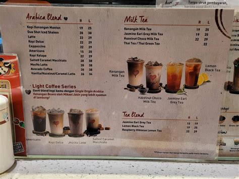 Carta De Kopi Kenangan Mall Taman Anggrek West Jakarta