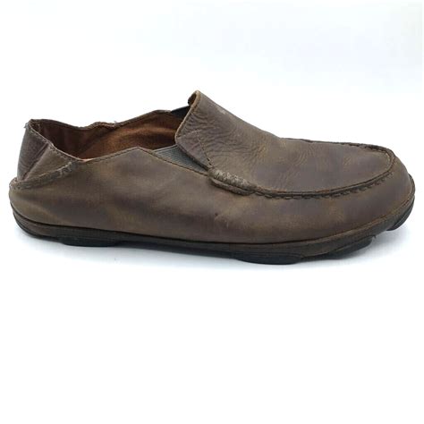 Olukai Mens Moloa Loafers Shoes Brown Leather Slip On Moc Toe 10 5 Eur 43 5 Ebay