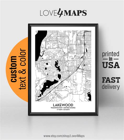 Lakewood Washington Map Lakewood City Print Lakewood Poster | Etsy