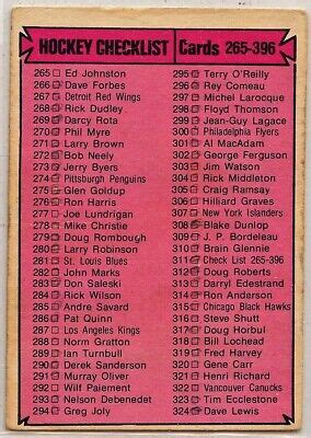 1974 75 O PEE CHEE HOCKEY 311 CHECKLIST 265 396 MARKED GOOD RAW