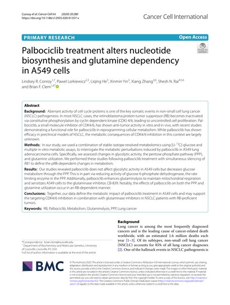 Pdf Palbociclib Treatment Alters Nucleotide Biosynthesis And