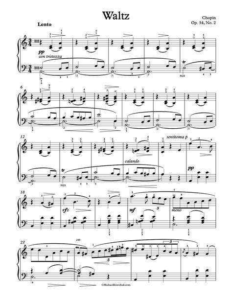 Free Piano Sheet Music Waltz Op 34 No 2 Chopin Michael Kravchuk