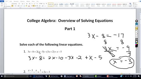 College Algebra Overview Of Solving Equations Part 1 Youtube