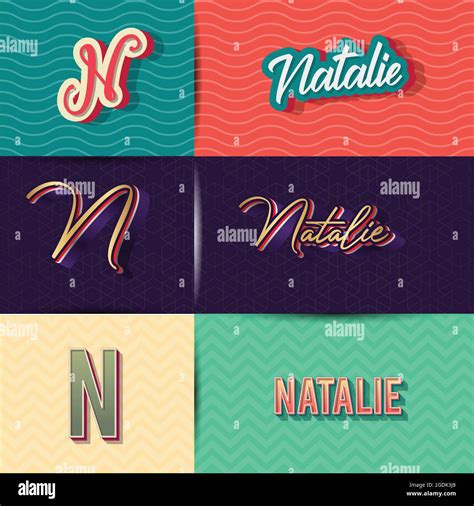 Name Natalie In Various Retro Graphic Design Elements Set Of Vector