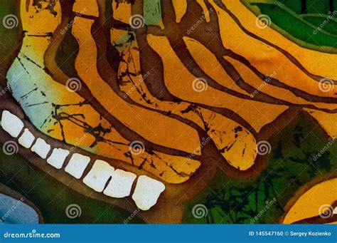 Rice Terraces Fragment Hot Batik Handmade Abstract Surrealism Art On Silk Stock Illustration