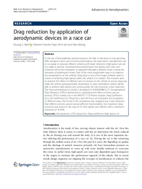 (PDF) Drag reduction by application of aerodynamic devices in a race car