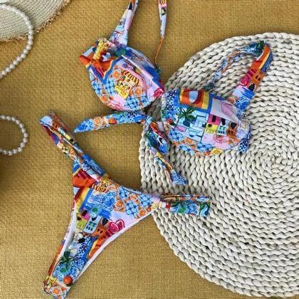 Colorful Floral Bikini Set Summer Beachwear On Luulla
