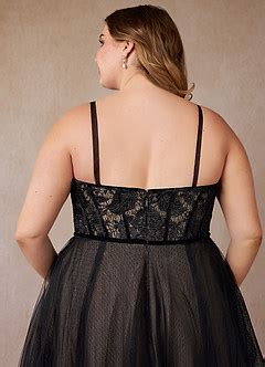 Azazie Persephone Black Nude Ball Gown Lace Tulle Dress Azazie