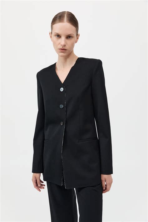 St Agni Raw Edge Collarless Blazer Black