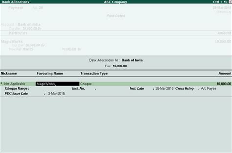 Post Dated Cheque Entry