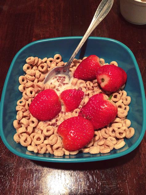 Strawberries Almond Milk Flaxseed And Cheerios Food Breakfast Almond Milk