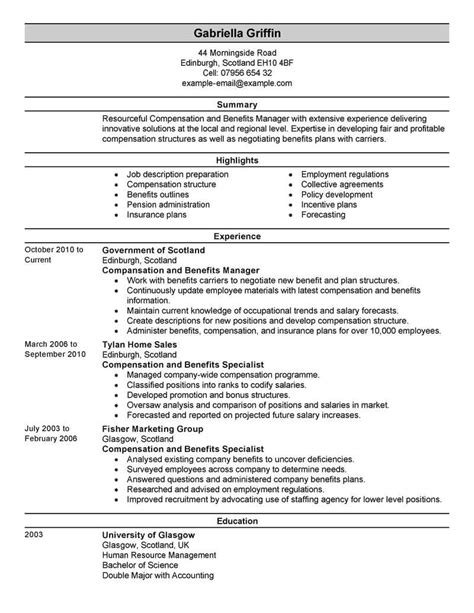 Professional Compensation And Benefits Manager Resume Examples