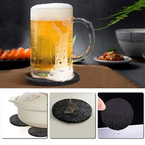 Absorbent Felt Coaster For Drinks Set Of 6 Soft Premium Durable Drink