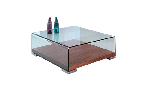 Mesa De Centro Vidrio Curvo Base Madera Home Loft