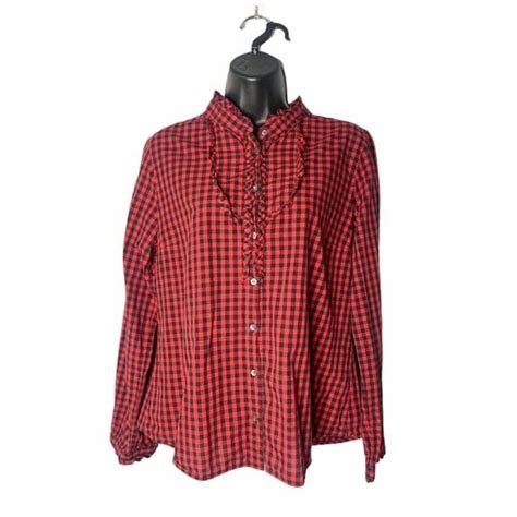 J Crew Women S Black And Red Shirt Depop