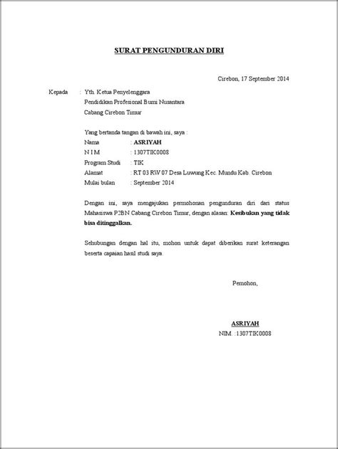 Contoh Surat Pernyataan Mengundurkan Diri Dari Kegiatan Surat