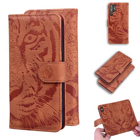 Samsung Galaxy S22 Ultra Wallet Case Dteck Embossed Tiger Pattern PU