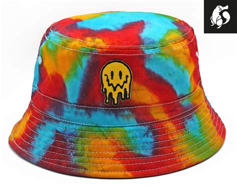 Melting Smiley Face Tie Dye Bucket Hat Unisex Rainbow Etsy