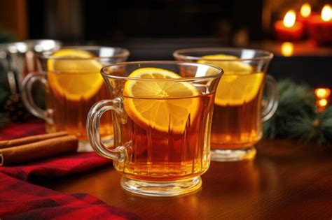 Premium AI Image Closeup Of Lemon Slices In A Glass Of Hot Toddy