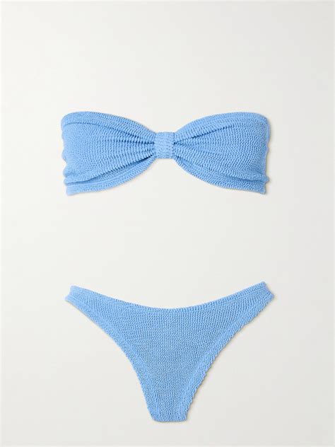Hunza G Tina Twist Front Seersucker Bikini In Blue Modesens