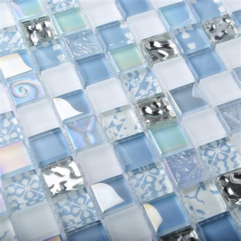 TST Crystal Glass Tiles Blue Glass Mosaic Tile Iridescent Mosaic Glass