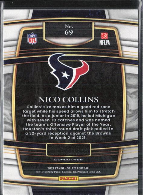 Panini Select Nico Collins Rookie Houston Texans Rc Ebay