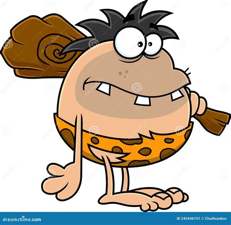 Toothy Caveman Cartoon Character with Club on His Shoulder Stock Vector - Illustration of ...