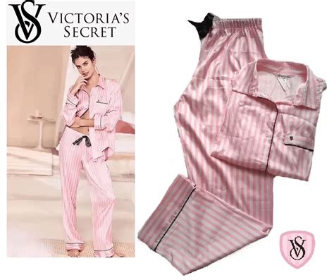 Pijama Victorias Secret Listrado Rosa Lingerie Feminina Victorias