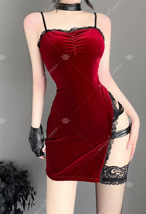 Sexy Lingerie Set High Slit Lace Hem Red Velvet Bodycon Dress Set Top Quality Lingerie For Sale