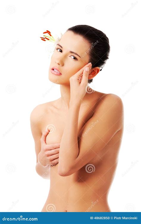 Portrait Of Nude Woman With White Lily Flower Stock Photo Image Of Closeup Nature
