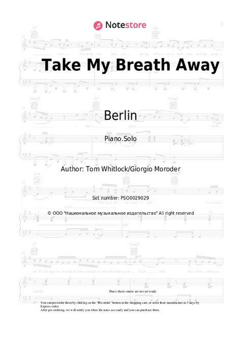 Berlin Take My Breath Away Piano Sheet Music In Note Pianosolo Sku Pso0029029