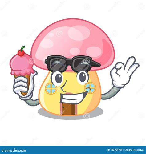 With Ice Cream Fairy House Mushroom On A Cartoon Stock Vector